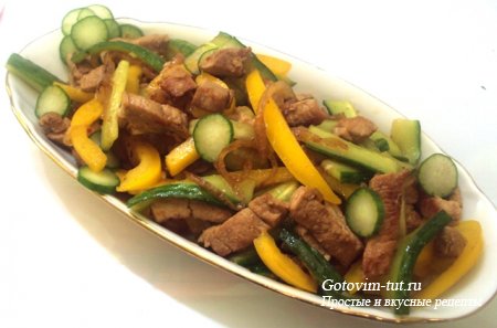 Корейский салат с мясом и огурцами