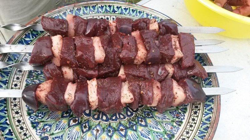 Шашлык из печени с курдюком Шашлык из печени с курдюком еда, своими руками, шашлык